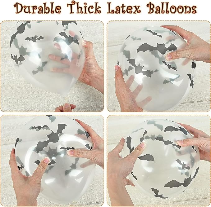 Halloween Balloons, 60PCS Purple and Black Balloons, Metallic Purple and Halloween Bat Printed Clear Balloon, Halloweens Latex Balloon for Boy Girl Birthday Party Decorations Indoor Outdoor