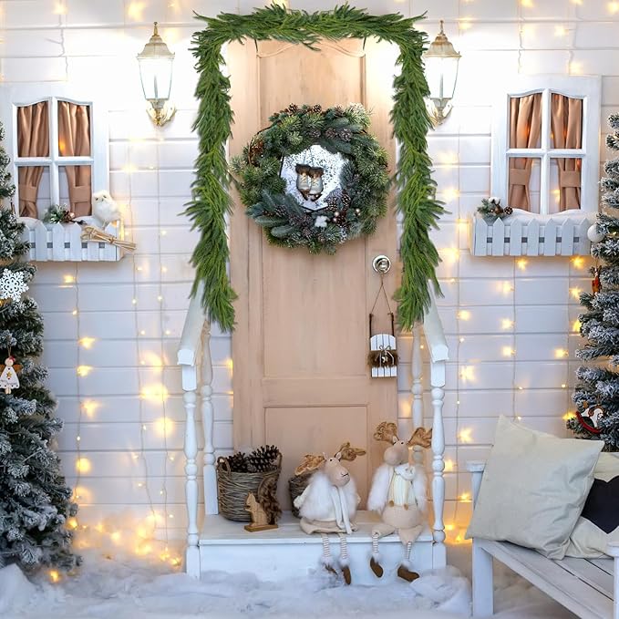 2 Pcs Artificial Norfolk Pine Garlands Christmas, 9 FT Dense Real Touch Winter Pine Garland Ornament, Green Artificial Greenery Garland for Table, Mantle, Wall, Indoor, Outdoor Christmas Decorations