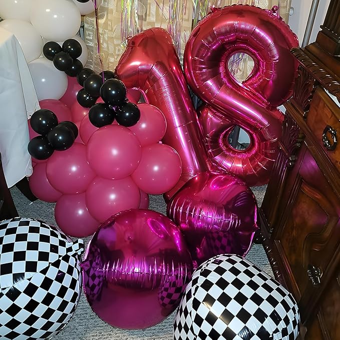12Pcs Hot Pink Round Foil Balloons, 22" 15" 10" 4D Helium Ball Balloon, Metallic Pink Foil Balloon for Birthday Graduation Wedding Anniversary New Year Eve Disco Prom Party Decorations