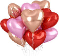 Rose Gold & Pink Heart Balloons - 10 Pcs 18 Inch Foil Heart Shaped Balloons for Girls Women - Red Light - Valentines Day, Birthday, Wedding, Baby Shower, Bridal Party Decorations