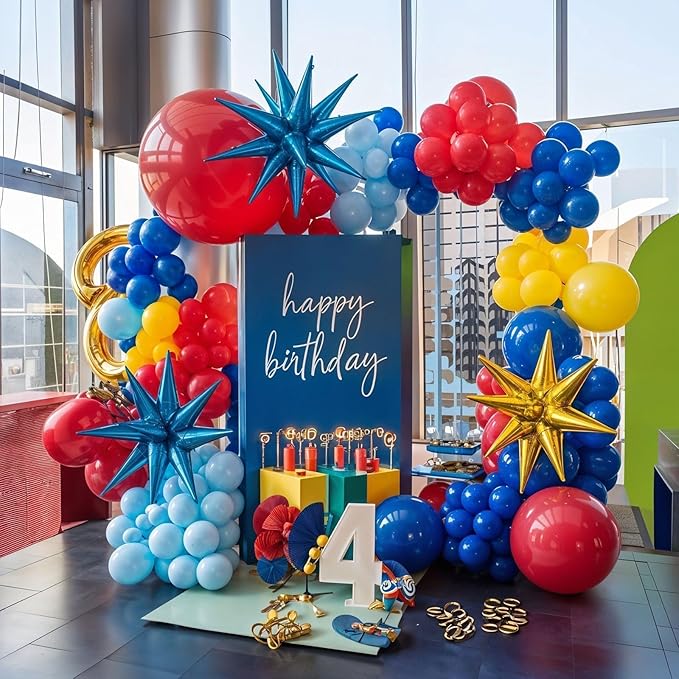 Red Blue Yellow Balloons,Carnival Birthday Party Balloons with Foil Star Balloon, for Boy Girls Birthday Baby Shower Carnival Theme Party Supplies