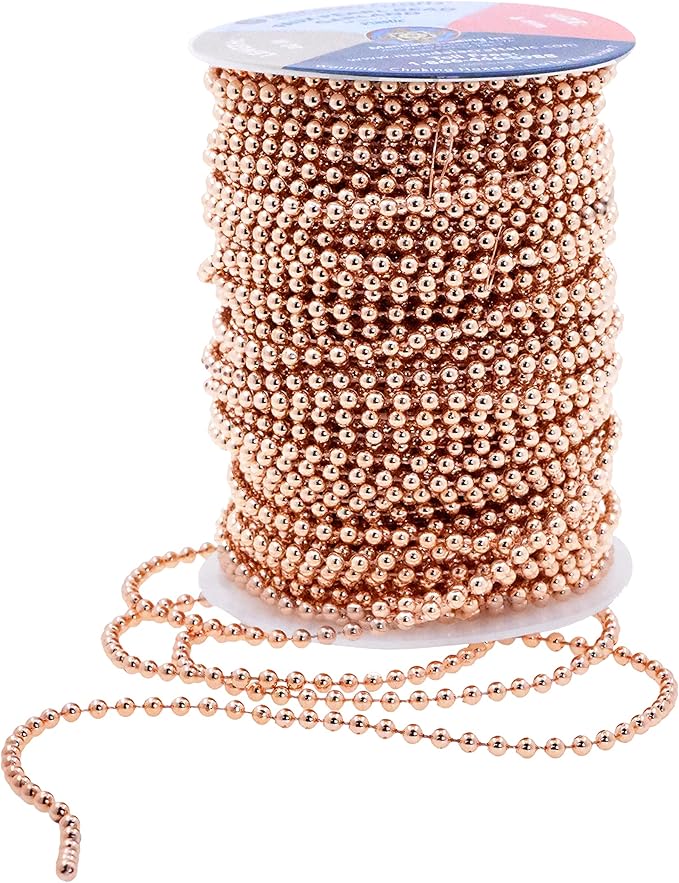 Mandala Crafts 4mm Faux Rose Gold Pearl Beads Roll - 44 Yards Strand of Fake Pearls Chain Garlands Spool String for Christmas Tree, Wedding, Party, Vases, DIY Decoration
