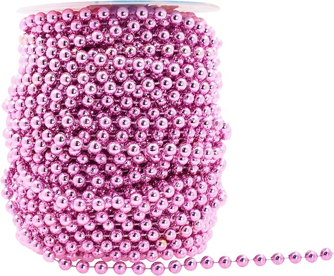 Mandala Crafts 6mm Faux Pink Pearl Beads Roll - 27 Yards Strand of Fake Pearls Chain Garlands Spool String for Christmas Tree, Wedding, Party, Vases, DIY Decoration