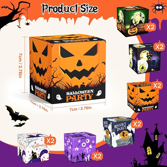 ScandiCasis 12 PCS Halloween Treat Boxes, 6 color, Halloween Treat Bag Stuffers with Rich Classic Elements Such as Ghosts, Witches, Bats Children's Bags Party Favors and Party Decorations
