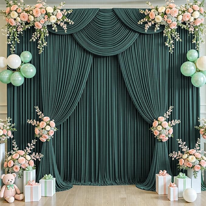 50ft x 12ft Emerald Green Backdrop Curtains Wrinkle Free Backdrop Curtain for Wedding Parties Fabric Backdrops Drapes Back Drop Cloth Bridal Shower Stage Curtains Wedding Decorations for Reception