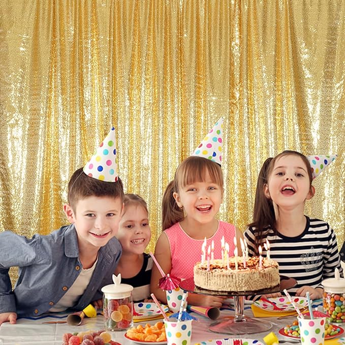 Juya Delight Gold Sequin Backdrop Curtain, 6FTx6FT NO See-Through Glitter Photo Backdrop for Birthday, Party, Wedding Decoration Sparkle Photoshoot Background