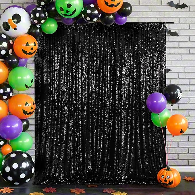 Eternal Beauty Black Sequin Backdrop, 6x6 Ft Halloween Glitter Background Curtains for Shimmer Photography Party Wedding Birthday Back Drop Decor