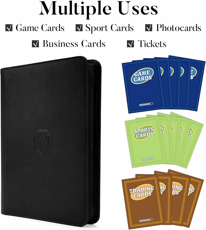 360 9 Pocket Zipper Binder - Premium PU Cover Zip Binder for Trading Cards, MTG, TCG, Sports Cards, Navy Blue