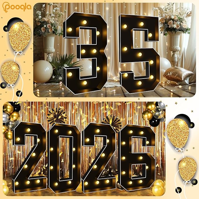 Pooqla 3FT Marquee Light Up Numbers, Black Lighted Party Decor for her him Women Men, Giant Mosaic Light Up Numbers for 7th 17th 70th Birthday Anniversary Decoration, Number 7