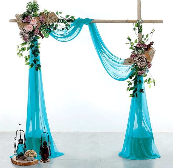 VDS Pack of 2 Panel (30 Inch X 100 Feet) Wedding Arch Draping Fabric Sheer Chiffon Fabric Drapery for Wedding Ceremony Reception Swag Backdrop Canopy Chuppah ARBO Altars Decoration (Peacock Blue)