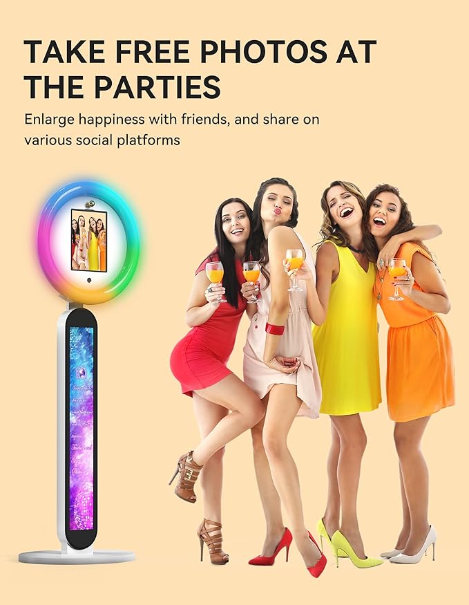 Photo Booth Stand for ipad Customized Logo Metal Selfie Photobooth Machine Fits 10.2", 10.9", 12.9" iPads, Provide Cyratok Software and Music Sync for Events,Rentals & Business Use(Flight Case)