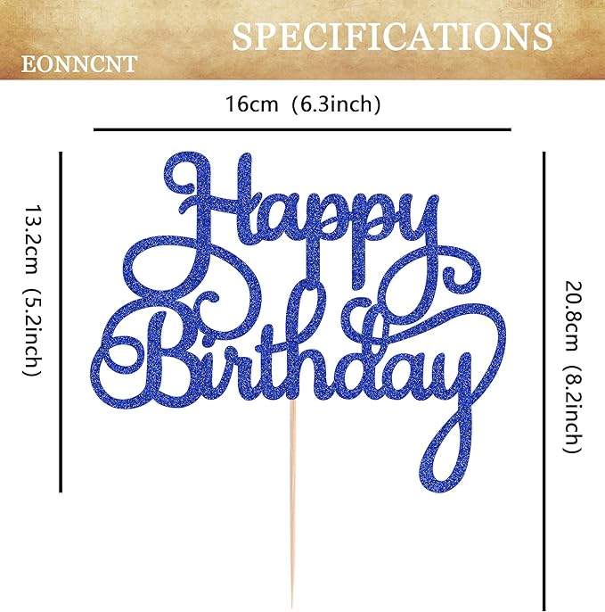 Happy Birthday Cake Topper - Royal Blue Glitter Birthday Party Cake Decoration Supplies - Happy Birthday Cake Decor, for Anniversary/Birthday Party Supplies Photo Booth Props
