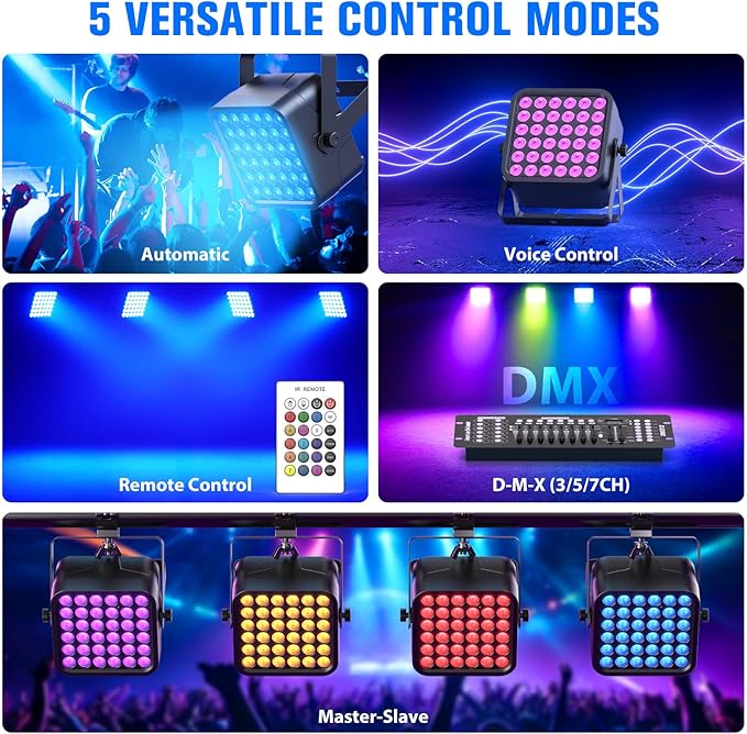 Rechargeable Par Can Lights, 72W RGB 5200mAh Uplights Battery Powered Stage Light, Wireless DJ Lights Sound Activated with Remote & DMX Control for Festivals, Weddings, Bars, Churches, DJ (4 Packs)