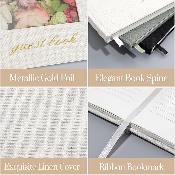 SUNEE Wedding Guest Book - Polaroid Guest Book Weddings Reception, Linen Cover 7" x 9" Guest Book for Baby Shower, Birthdays and Special Events, 100 Blank Pages for Wedding Sign in and Photos, Beige