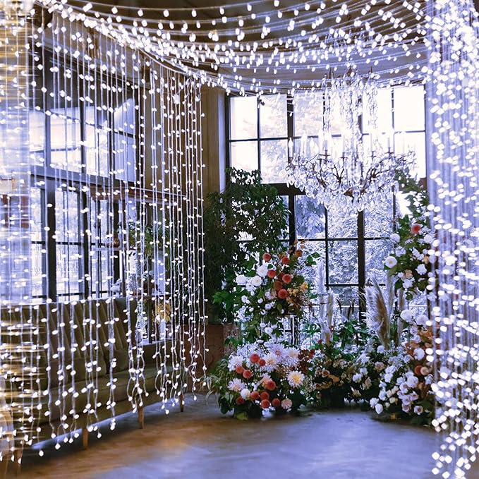 JMEXSUSS 250 LED White Christmas Lights Indoor Outdoor, 91.5ft Connectable Christmas String Lights 8 Modes, Clear Wire Twinkle String Light Plug in for Bedroom Wedding Garden Party Decoration