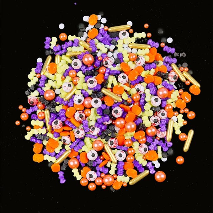 Halloween Sprinkles Mix, Sprinkles for Cake Decorating, Edible Halloween Candy, 180g/ 6.35oz, Cupcake Toppers, Cake Decorations, Ice Cream Toppings, Cookie Decoration(Orange Black Purple)
