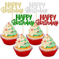Gyufise 24Pcs Happy Birthday Cupcake Toppers Glitter Birthday Cupcake Food Picks for Celebrating Happy Halloween Theme Party Cake Decorations Supplies Silver Red Green Gold