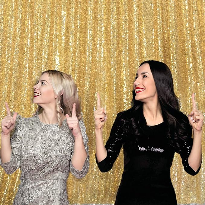 Juya Delight Gold Sequin Photography Backdrop Curtain Glitter Backdrop Curtain for Wedding Party Decoration Festival Ceremony 6ft x 8ft Gold