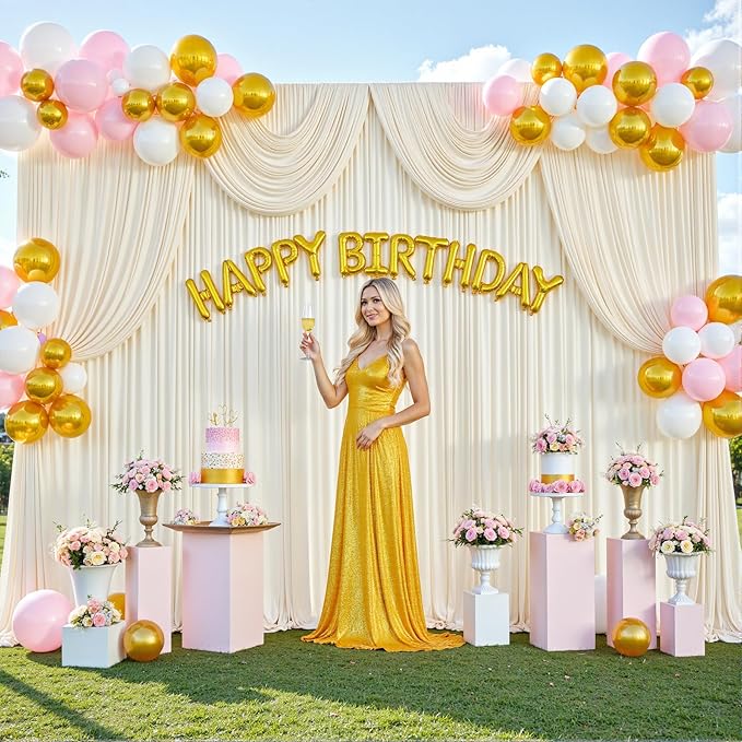 40ft x 12ft Champagne Backdrop Curtains Wrinkle Free Backdrop Curtain for Wedding Parties Fabric Backdrops Drapes Back Drop Cloth Bridal Shower Stage Curtains Wedding Decorations for Reception
