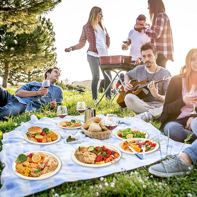 Vplus 100% Compostable Oval Paper Plates 10 inch 125 Pack Super Strong Disposable Paper Plates Bagasse Natural Biodegradable Eco-Friendly Sugarcane for BBQ, Party, Gathering, and Picnic