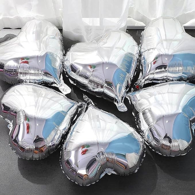 10Pcs Silver Foil Heart Shaped Balloons 18 Inch Heart Mylar Balloons For Baby Shower Wedding Valentine Decorations Love Balloons Party Decorations