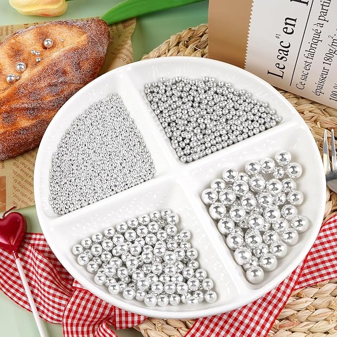 Dazzjoy Silver Pearl Sprinkles, Food Grade, Edible Pearls for Cake Decorating, 150g/5.29oz, Cake Decoration & Cupcake Topper, Wedding Party Valentines Supplies