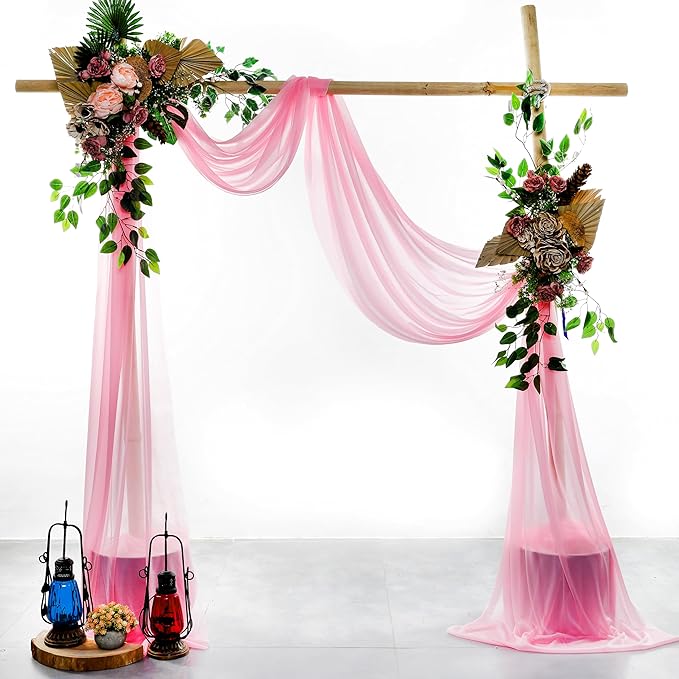 VDS Pack of 1 Panel (30 Inch X 20 Feet) Wedding Arch Draping Fabric Sheer Chiffon Fabric Drapery for Wedding Ceremony Reception Swag Backdrop Canopy Chuppah ARBO Altars Decoration (Coral)