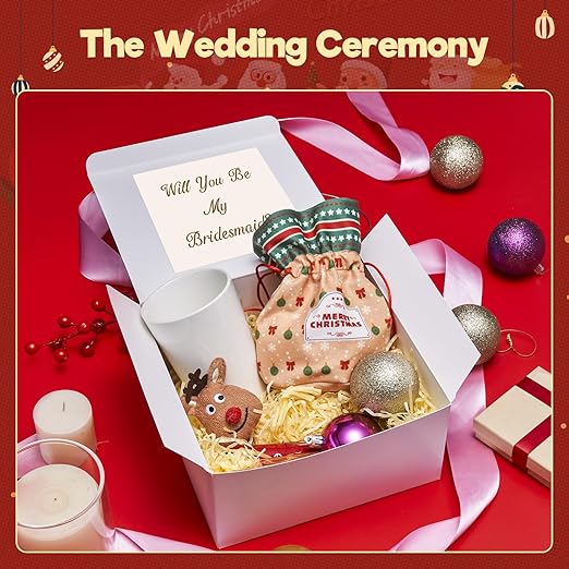 MESHA 8x8x4 Gift Box 50 Pack White Gift Boxes with Lids, DIY Bridesmaid Proposal Box, Recyclable,Foldable Box for Wedding, Birthday Party