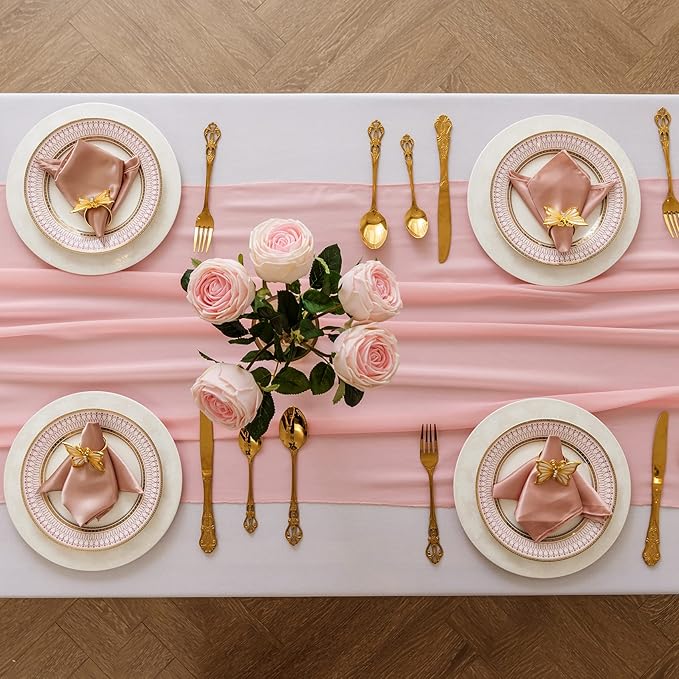 6Pack 9ft Chiffon Table Runner 14x108 Inch Sheer Romantic Table Runner for Wedding Birthday Party Bridal Shower Outdoor Decoration-Light Pink