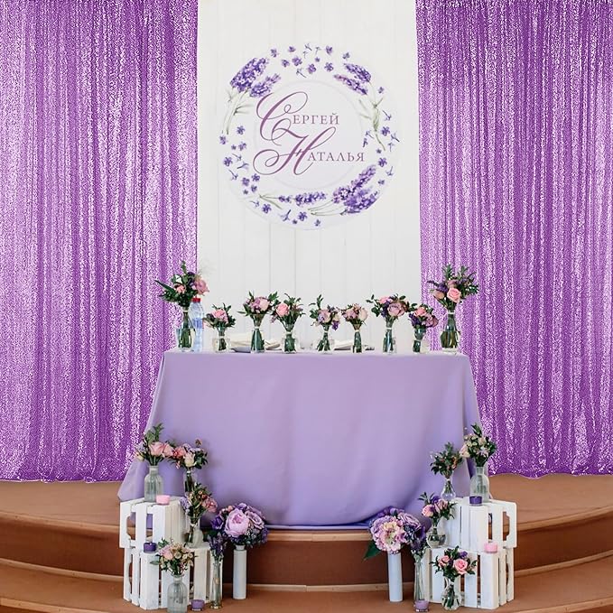 Sugargirl Lavender Purple Sequin Backdrop Curtain 4 Panels 2FTx8FT Glitter Lavender Background Drapes Sparkle Photography Backdrop for Party Wedding Birthday Wall Decoration