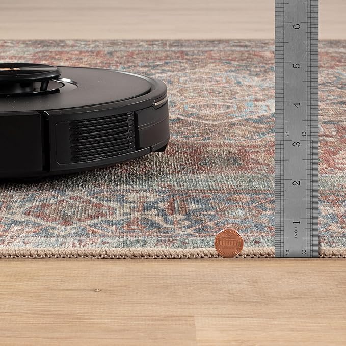 Bloom Rugs Washable Non-Slip 12 ft Runner - Red/Blue Traditional Medallion Runner for Entryway, Hallway, Bathroom, and Kitchen - Exact Size: 2.5' x 12'