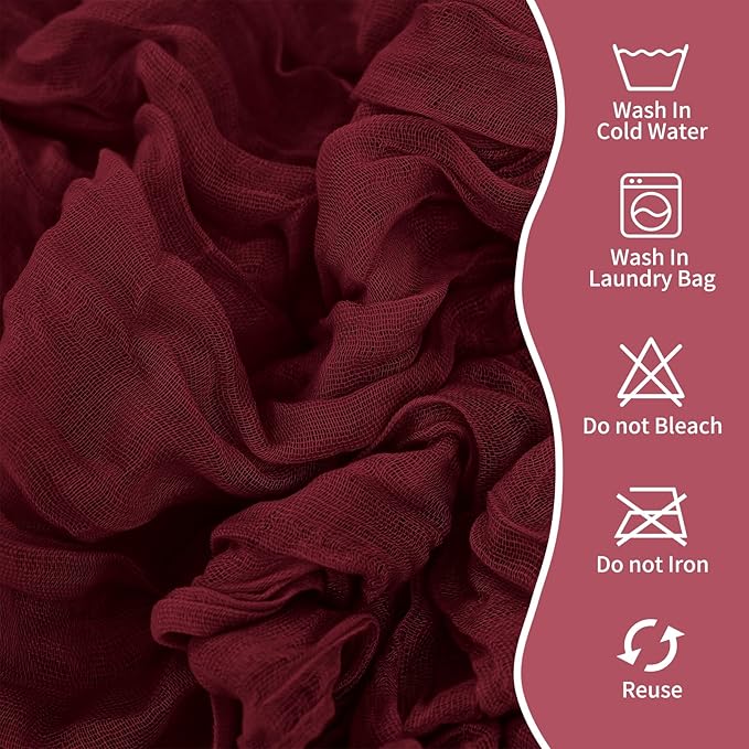 50 PCS Cheesecloth Chair Sashes, Bows Designed ChairSashes, 15.7x108 inch Chair Sashes for Aisle Decorations Universal Chairs Cover Decoration for Wedding Reception Party Banquet (Burgundy)