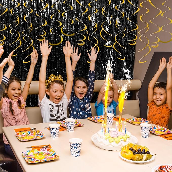 24 PCS Gold Foil Hanging Swirl, Sparkle Ceiling Hanging Decorations, Plastic Streamer Party Decorations, Swirl Decorations with Double-Swirls and Single-Swirls for Birthday, Baby Shower, Christmas