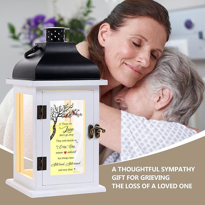 WOODEXPE Memorial Lantern Sympathy Gift for Loss of Loved One with Flickering LED Candle and Remote Control Bereavement Remembrance Memorial Gift