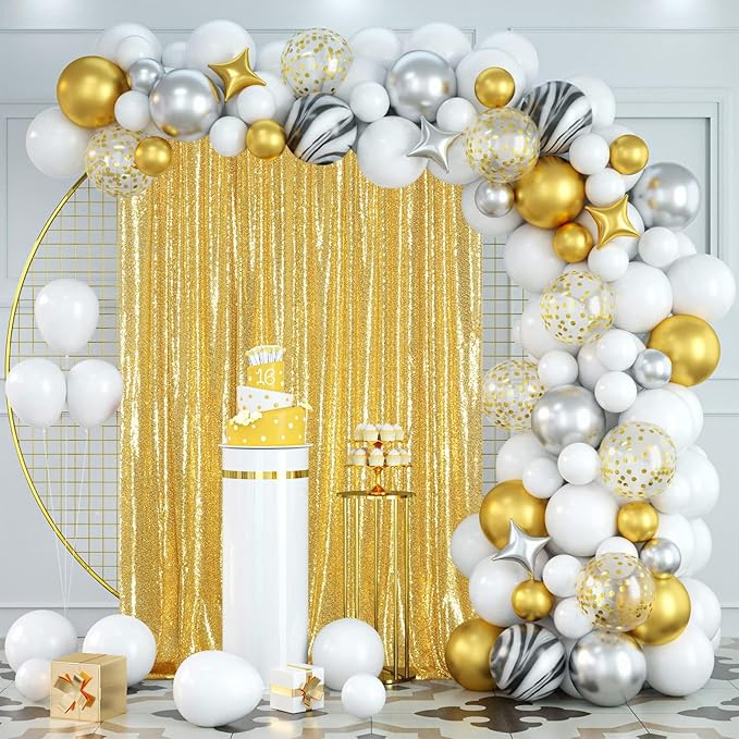 Poise3EHome 4x8ft Gold Sequin Backdrop, Upgrade Shimmer Backdrop for Wedding Christmas Decor, Party Photo Booths, and Event Decorations