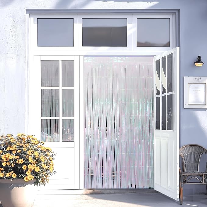 8 Pack White Party Streamers Backdrop Curtains, 3.3x8.2ft Holographic Tinsel Foil Curtain Photo Booth Props for Birthday, Wedding, Holiday Celebration, Bachelorette, Theme Decorations