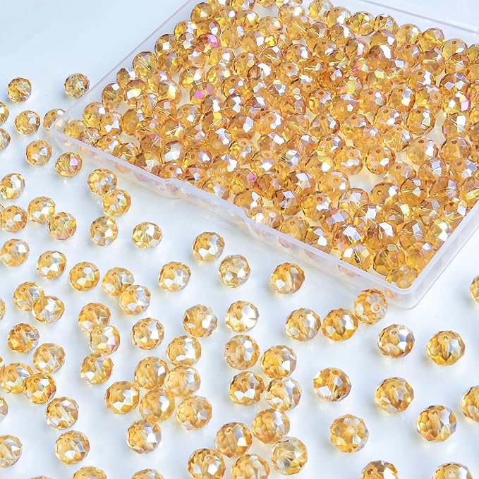 220Pcs 10mm Crystal Glass Beads for Jewelry Making Beads for Bracelets Necklace Pendants Making Supplies(Gold Champagne)