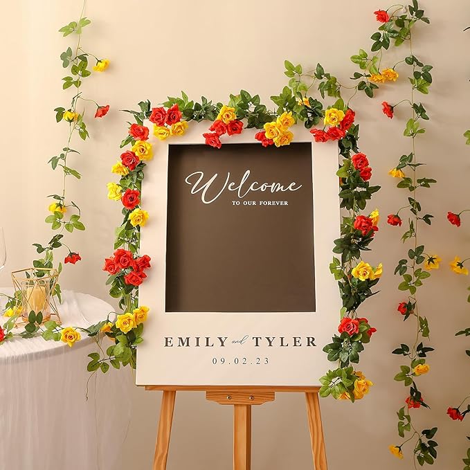Floweroyal 6 Pack Artificial Flower Garlands 15.8FT Fake Rose Vines Silk Flowers Hanging Rose Ivy for Wedding Arch Party Home Garden Wall Decor (Orange Yellow)