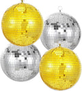Gold Hanging Mirror Disco Ball : 6 Inches Reflective Silver Ball - 70s Party Club Stage Props DJ Light Effect Decoration (6''-4PCS Gold and Silver)