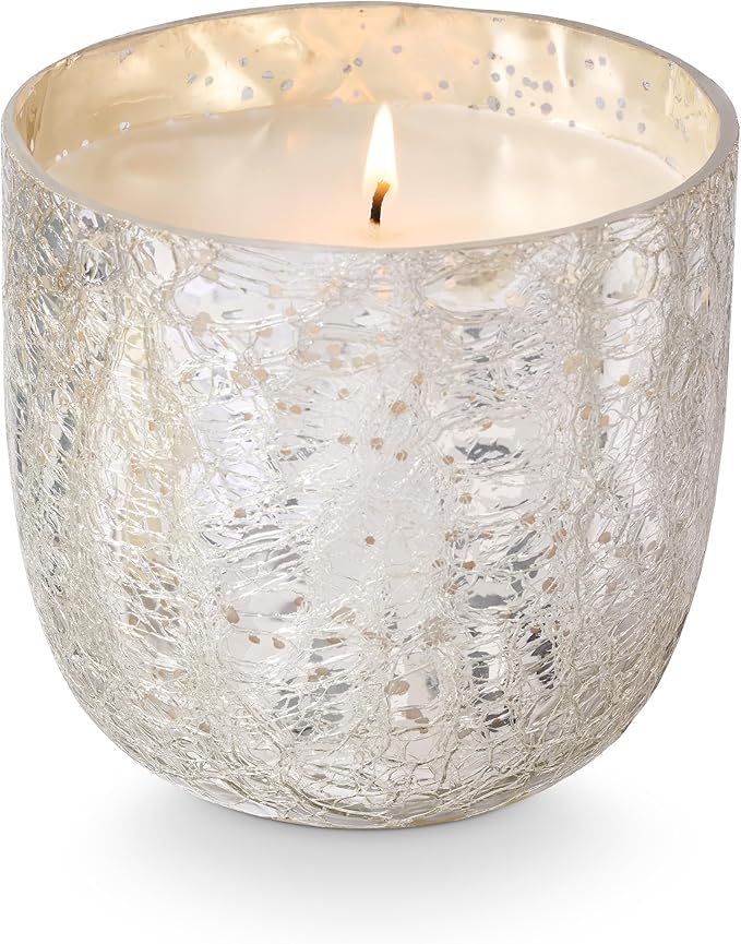 ILLUME Large Boxed Crackle Glass Candle, Balsam & Cedar