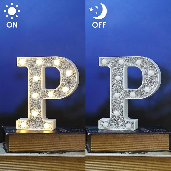Light Up Letters Marquee Signs for Decorations - Glitter Letters & Numbers, Alphabet & Number P