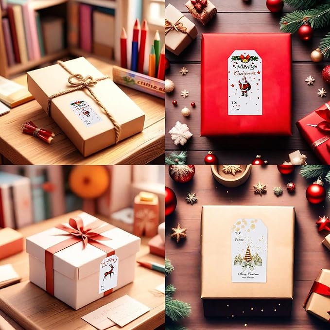 300 Pieces Christmas Gift Tags Sticker Name Tags for Christmas Presents Gift Labels (Inches, 3 x 1.6)