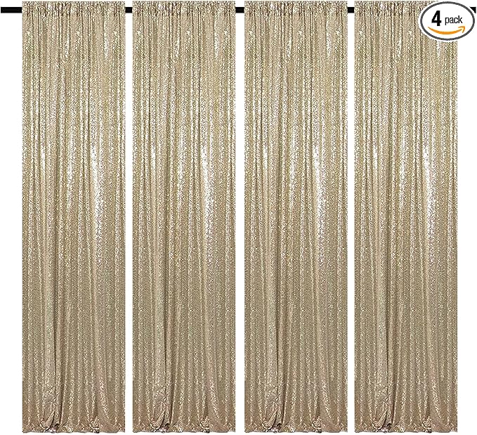 Champagne Backdrop Curtain 2FTx8FT 4 Panels Sequin Backdrop Curtain Glitter Backdrop Photo Background for Wedding Baby Shower Parties