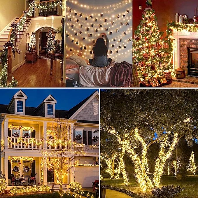 Toodour Solar Christmas Lights, 72ft 200 LED 8 Modes Outdoor Christmas String Lights, Waterproof Solar String Light for Xmas Tree, Fence, Holiday, Party, Balcony, Outdoo Xmas Decorations - Warm White