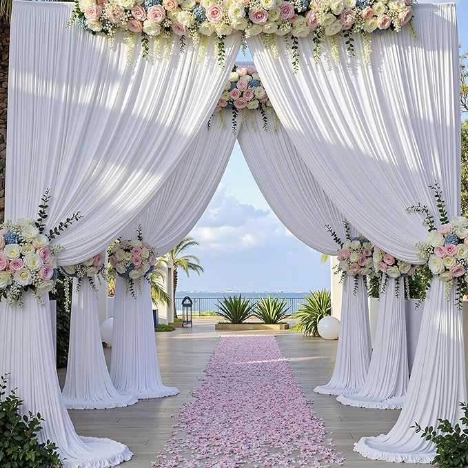 50×12ft Wrinkle Free White Backdrop Curtain, Soft Silky Draping Wedding Drapes for Backdrop 10 Panels 12 ft Long Backdrop Curtains for Birthday Baby Shower Photo Photography Background Cloth