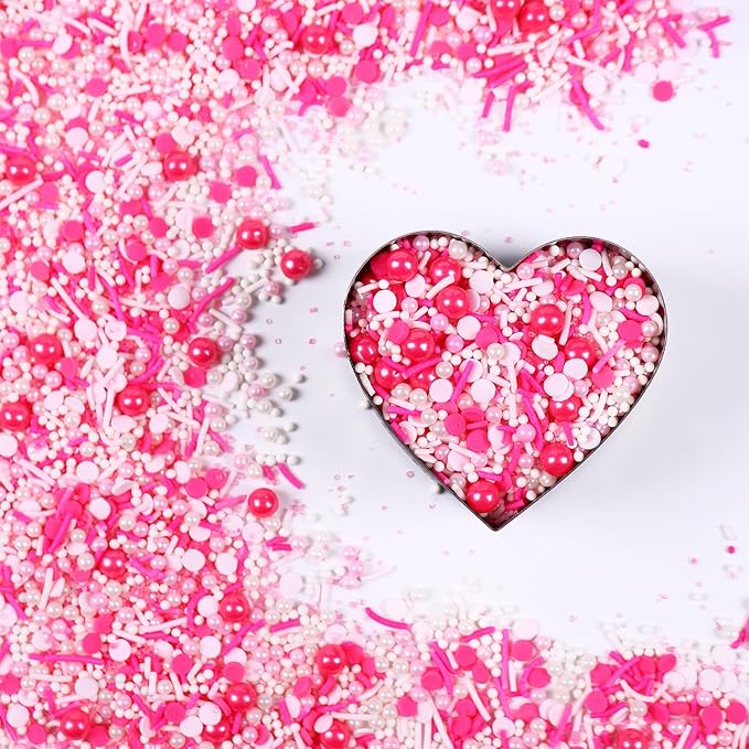 Edible Pink Sprinkles for Cake Decorating, Pink Confetti Sprinkles, Pink Jimmy Sprinkle Mix, Perfect for Baking, Cake, Cupcakes, Macaron, Ice Cream, and Cookies(120g/4.23oz)