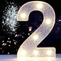 Pooqla Marquee Light up Numbers, Lighted Numbers for 2nd Birthday Decorations, Night Light Battery Powered for Silver Party Decorations, Gift for Boys Girls Christmas Wedding Home Room Decoration