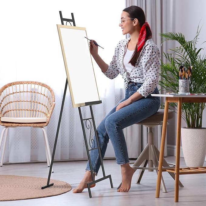 Skcoipsra 2 Pack Black Easel Stand, 3 Tier Adjustable Larger Wedding Welcome Sign Holder, Art Poster Display Stand Free Standing with Chain, 17x17x58 Inch