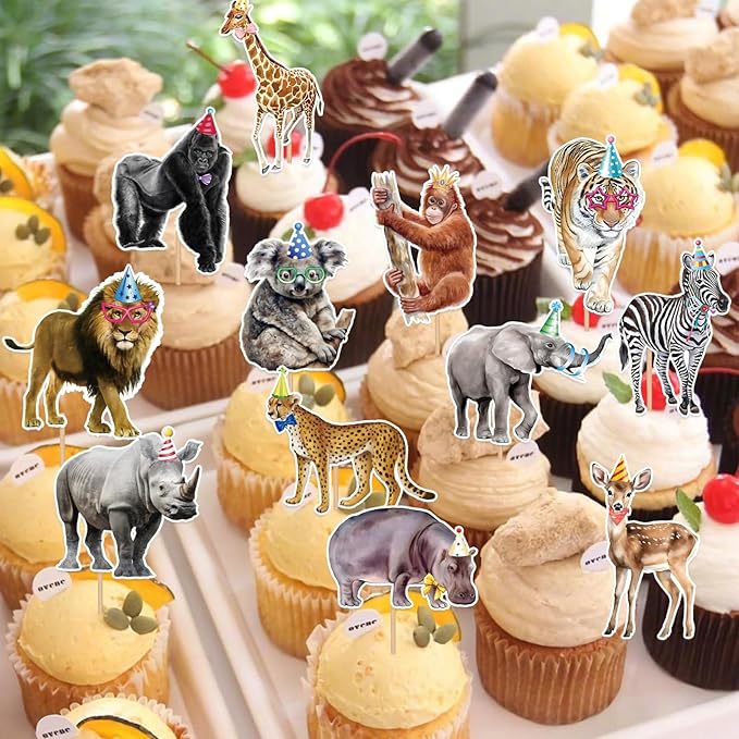 36 PCS Safari Happy Birthday Cupcake Toppers Jungle Theme Party Decorations Baby Shower Cake Decor Cupcake Decorations Cake Decorating Party Supplies Decor for Boys Girls Baby Shower
