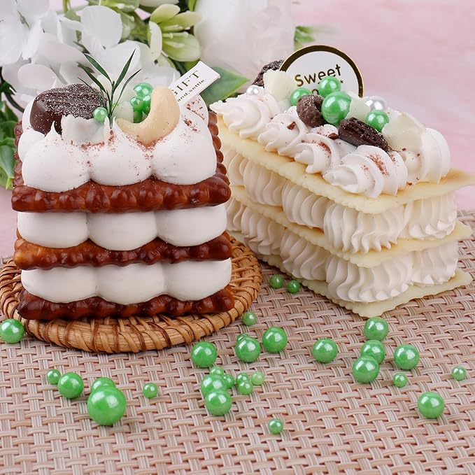 Green Pearl Sprinkles for Cake Decorating, 11.3 Oz Edible Pearls Sugar 4 Sizes Gift Box Set for Baking Cookie Ice Cream Cupcake Toppings